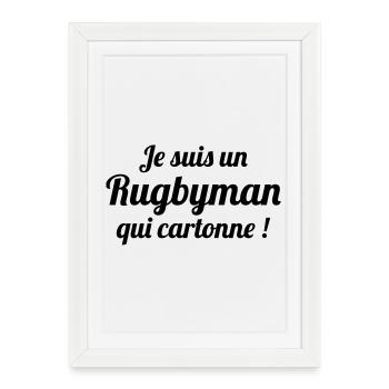Rugby - Rugbyman - Sport - Fighter - Fight - Affiche encadrée (27 × 37 cm) - blanc - Devant