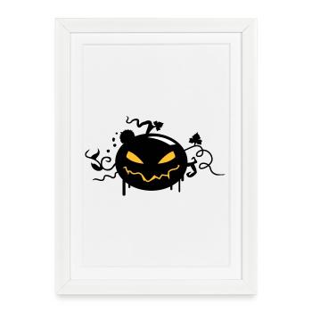 citrouille d'halloween noir avec des yeux brillants - Affiche encadrée (27 × 37 cm) - blanc - Devant