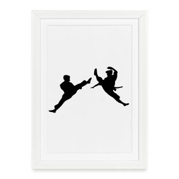 Coup de pied de karaté de vol ou coup de pied de teakwondo - Affiche encadrée (27 × 37 cm) - blanc - Devant