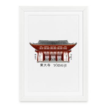 Nara Japon, Todai-ji, Temple bouddhiste - Affiche encadrée (27 × 37 cm) - blanc - Devant