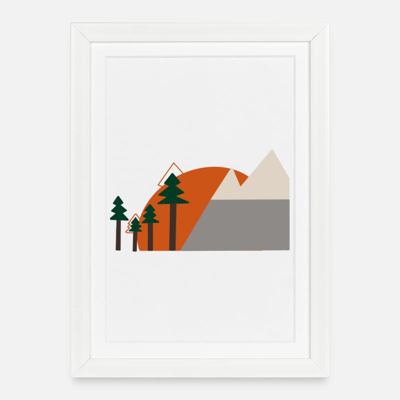 Silhouette Tannen & Berge - Gerahmtes Poster (27 × 37 cm) - Weiß
