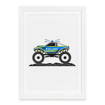 Monster Truck Police Blue Yellow - Framed poster (27 × 37 cm) - white - Front