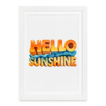 HELLO SUNSHINE – Aquarelle Rétro Design des années 70 - Affiche encadrée (27 × 37 cm) - blanc - Devant