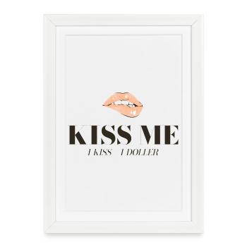 Kiss Motif: Lips and Dollar Slogan - Framed poster (27 × 37 cm) - white - Front