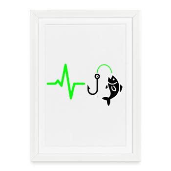 Angler Pulse Fish Silhouette - Framed poster (27 × 37 cm) - white - Front