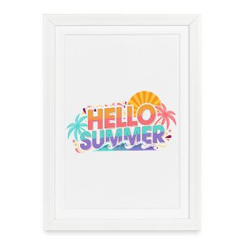 Bonjour Explosion des Vagues de Couleurs des Palmiers d’Été - Affiche encadrée (27 × 37 cm) - blanc - Devant