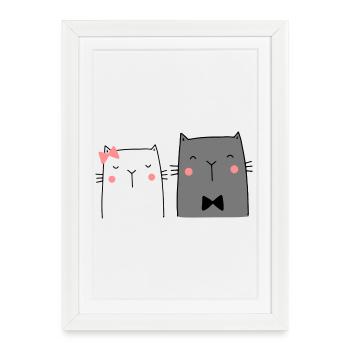 Chats Couple Couple Couple Mariage Couple Mariage - Affiche encadrée (27 × 37 cm) - blanc - Devant