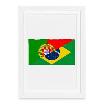 Drapeau vintage du Brésil et du Portugal - Affiche encadrée (27 × 37 cm) - blanc - Devant
