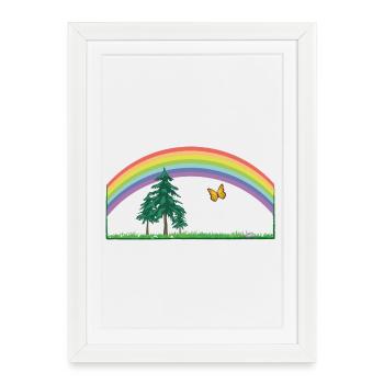 Arc-en-ciel arc-en-ciel avec prairie et papillon - Affiche encadrée (27 × 37 cm) - blanc - Devant