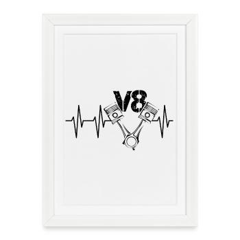 v8 engine pulse cars piston heartbeat tuning icon - Framed poster (27 × 37 cm) - white - Front