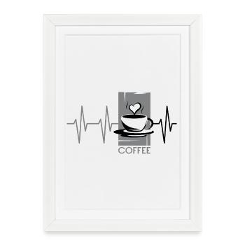 Pulse Coffee Café Battement de cœur Icône d’amour de café - Affiche encadrée (27 × 37 cm) - blanc - Devant