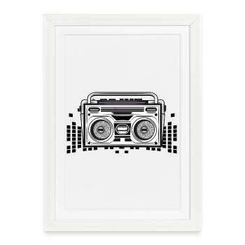 Magnétophone à cassette au pochoir des années 80 - Affiche encadrée (27 × 37 cm) - blanc - Devant