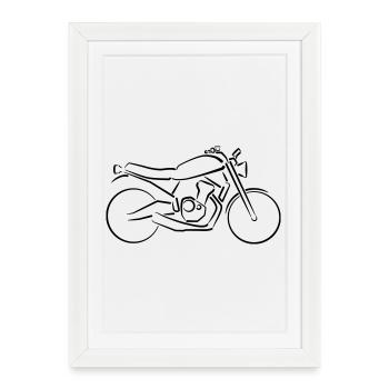 Moto Classique Bike Contours Minimaliste - Affiche encadrée (27 × 37 cm) - blanc - Devant