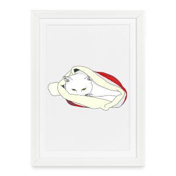 Chat de Noël - Affiche encadrée (27 × 37 cm) - blanc - Devant