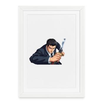 Anime en costume avec épée - Affiche encadrée (27 × 37 cm) - blanc - Devant