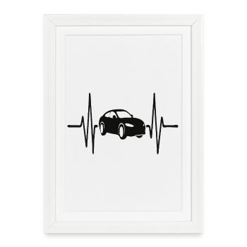 Battement de cœur de voiture. Design aux lignes minimales pour les amateurs de voitures - Affiche encadrée (27 × 37 cm) - blanc - Devant