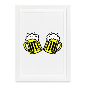 Beer Chop Cheers Comic - Affiche encadrée (27 × 37 cm) - blanc - Devant
