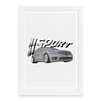 Silver sports car with lettering - Framed poster (27 × 37 cm) - white - Front