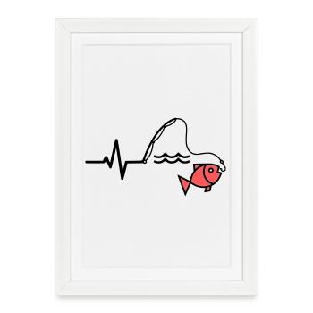 ECG Fishing Rod Fish Outline - Framed poster (27 × 37 cm) - white - Front