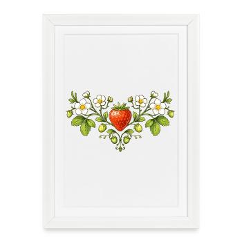 Ornement à la fraise avec des fleurs - Affiche encadrée (27 × 37 cm) - blanc - Devant