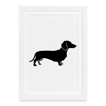 Silhouette du teckel - Affiche encadrée (27 × 37 cm) - blanc - Devant