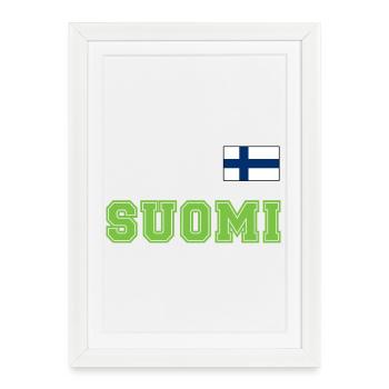 FINNLAND - SUOMI Trikot Look - Flagge auf Brust - Gerahmtes Poster (27 × 37 cm) - Weiß - Vorne
