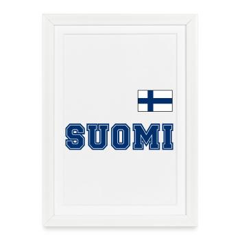 FINNLAND - SUOMI Trikot Look - Flagge auf Brust - Gerahmtes Poster (27 × 37 cm) - Weiß - Vorne