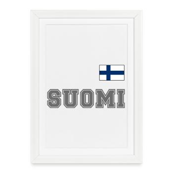 FINNLAND - SUOMI Trikot Look - Flagge auf Brust - Gerahmtes Poster (27 × 37 cm) - Weiß - Vorne