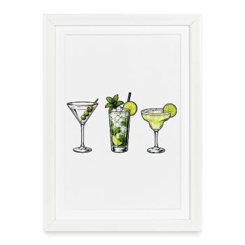 Trois cocktails : menthe-citron vert - Affiche encadrée (27 × 37 cm) - blanc - Devant