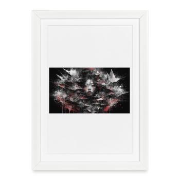 Portrait de t-shirt de la femme Dark Asia Punk Art - Affiche encadrée (27 × 37 cm) - blanc - Devant