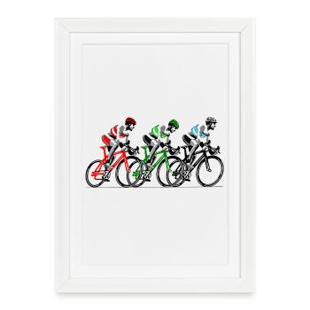 Three cyclists on the move - Framed poster (27 × 37 cm) - white - Front