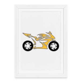 Moto Vélo Chopper Mobylette Roll - Affiche encadrée (27 × 37 cm) - blanc - Devant