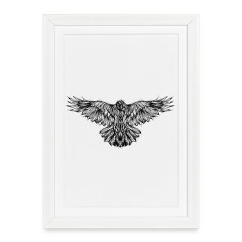 Dessin corbeau graphique type croquis - Affiche encadrée (27 × 37 cm) - blanc - Devant