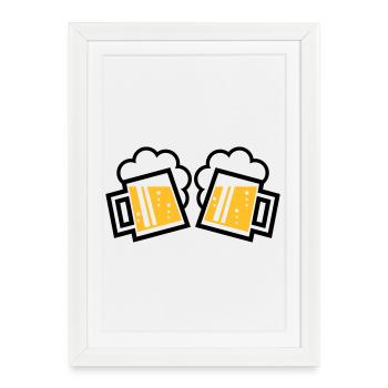 2 Bayrische Bierkrüge Prosten (Bier Maßkrüge / 2C) - Gerahmtes Poster (27 × 37 cm) - Weiß - Vorne