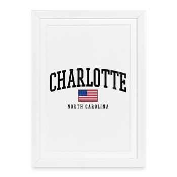 Description graphique de Charlotte, Caroline du Nord, États-Unis : - Affiche encadrée (27 × 37 cm) - blanc - Devant