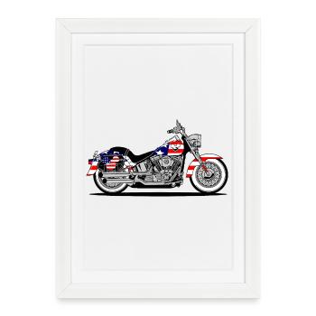 Moto Patriot Chopper avec drapeau - Affiche encadrée (27 × 37 cm) - blanc - Devant