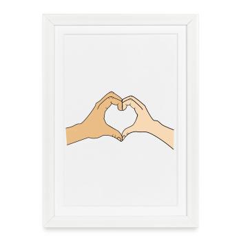 Mains en forme de cœur – personnalisables pour les couples - Affiche encadrée (27 × 37 cm) - blanc - Devant