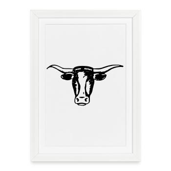 Tête de bœuf Longhorn - Affiche encadrée (27 × 37 cm) - blanc - Devant
