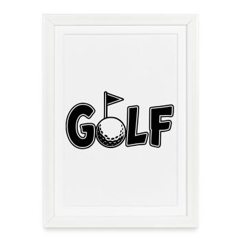 Lettrage de golf avec balle de golf et drapeau de golf - Affiche encadrée (27 × 37 cm) - blanc - Devant