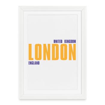 Londres en texte doré avec accents bleus - Affiche encadrée (27 × 37 cm) - blanc - Devant