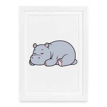 Hippopotame endormi Vecteur paresseux fatigué - Affiche encadrée (27 × 37 cm) - blanc - Devant