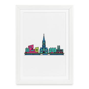 Tilburg City Skyline St Joseph Church Art - Framed poster (27 × 37 cm) - white - Front