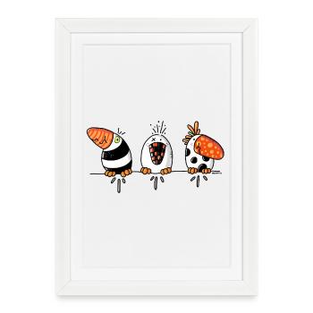 Drôles d'oiseaux - oiseau - Affiche encadrée (27 × 37 cm) - blanc - Devant