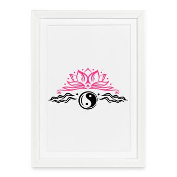 Large lotus flower with yin and yang symbol. - Framed poster (27 × 37 cm) - white - Front