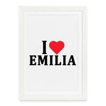 t-shirt J’aime Emilia idée cadeau t-shirt - Affiche encadrée (27 × 37 cm) - blanc - Devant