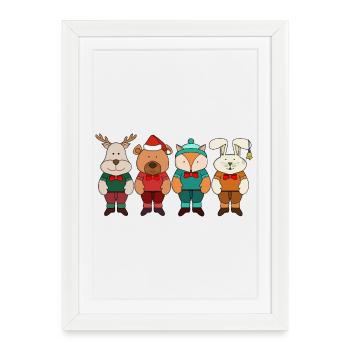 D’adorables animaux prêts pour l’hiver - Affiche encadrée (27 × 37 cm) - blanc - Devant