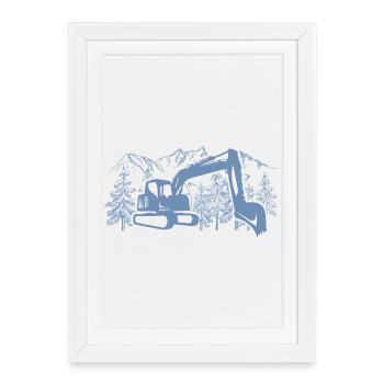 Excavator Silhouette Construction Equipment Operator Work - Framed poster (27 × 37 cm) - white - Front