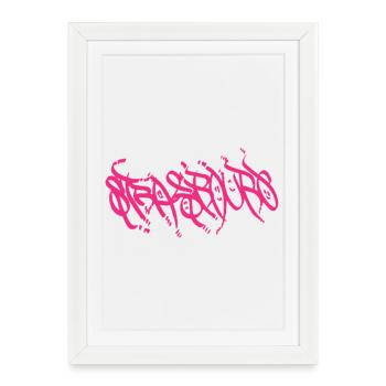 Lettrage graffiti Strasbourg rose - Affiche encadrée (27 × 37 cm) - blanc - Devant