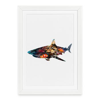 Récif de corail requin poisson silhouette - Affiche encadrée (27 × 37 cm) - blanc - Devant