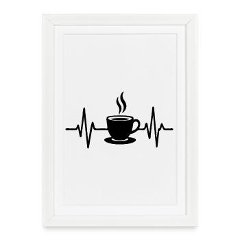 Tasse à café cœur brisé Design de ligne minimaliste - Affiche encadrée (27 × 37 cm) - blanc - Devant